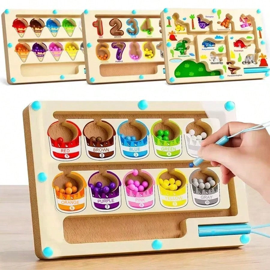 Magnetic Color Wooden Dinosaur & Ice Cream Magnetic Maze Puzzle